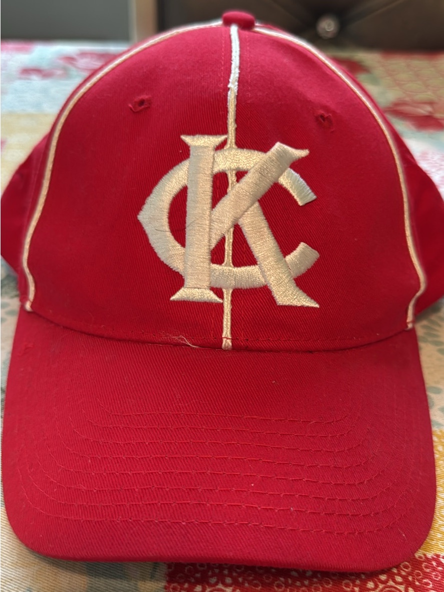 Red Baseball Cap With White Embroidered Logo